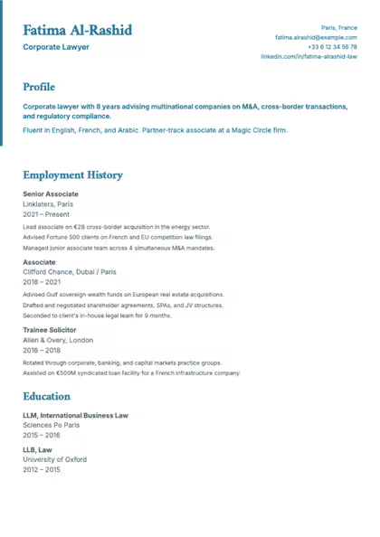 Academic resume template preview — page 1