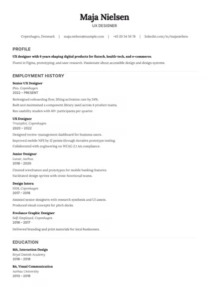 Classic resume template preview — page 1