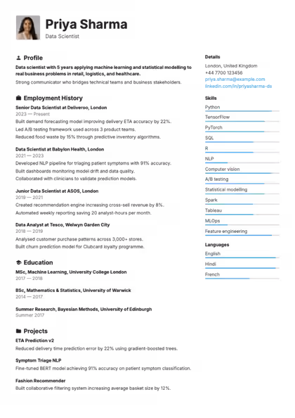Clean resume template preview — page 1