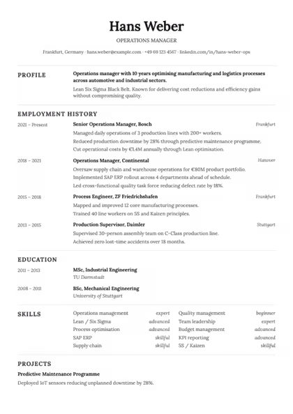 Distinguished resume template preview — page 1