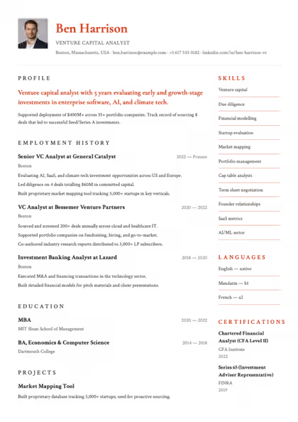 Elegant resume template preview — page 1