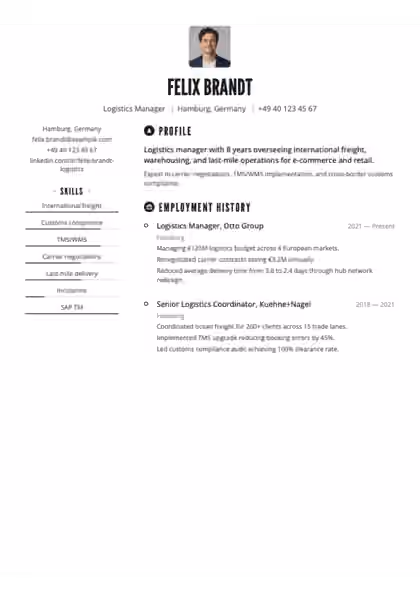 Executive resume template preview — page 1