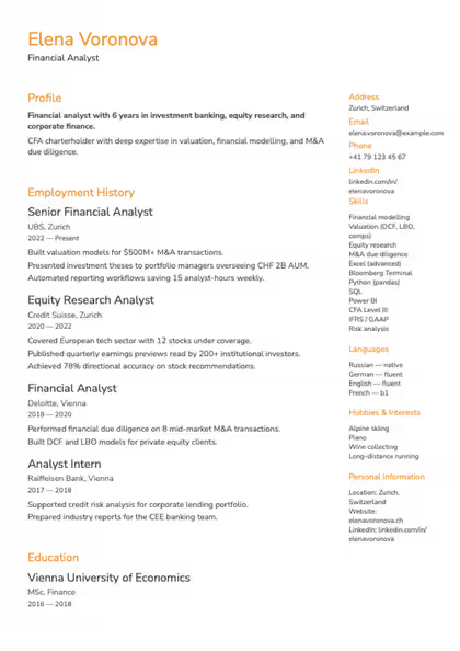 Formal resume template preview — page 1