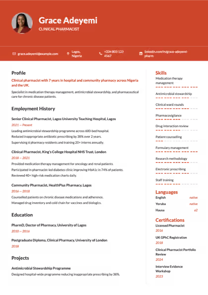 Light resume template preview — page 1