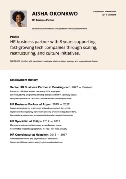 Quiet resume template preview — page 1