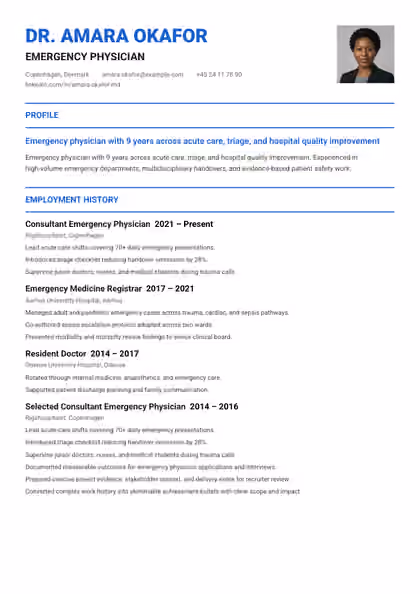 Doctor resume template preview — page 1