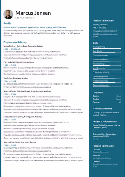 Driver resume template preview — page 1