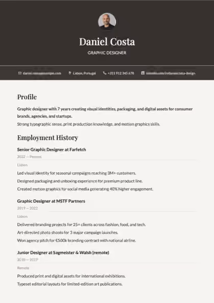 Sleek resume template preview — page 1