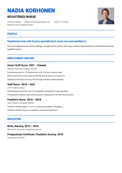 Streamlined resume template preview — page 1