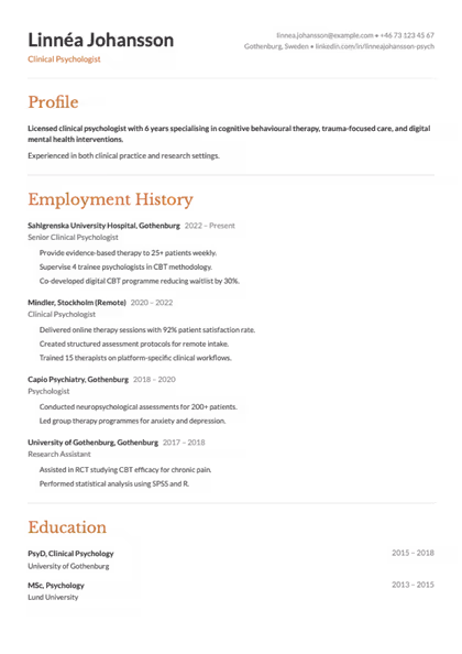 Timeless resume template preview — page 1