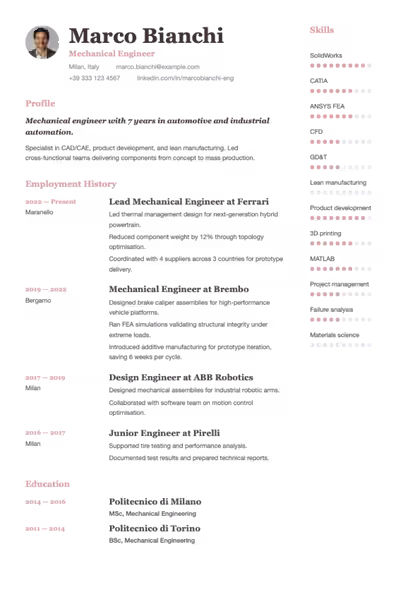 Vibrant resume template preview — page 1